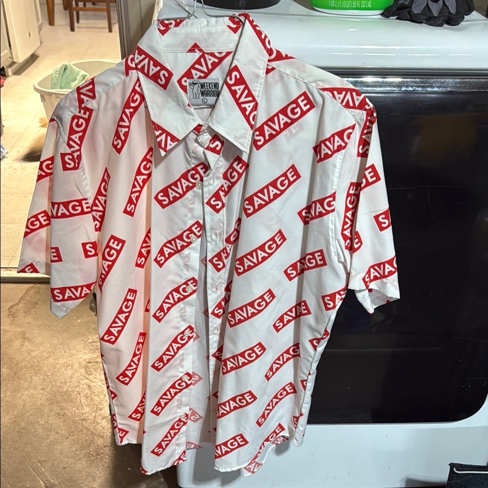 Salvage White and Red Casual Button Down Shirt